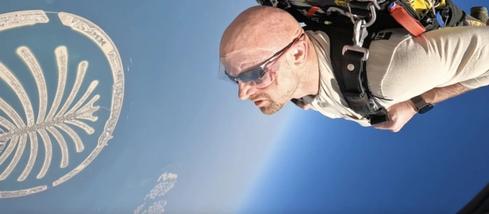 Chad E. Foster skydiving in Dubai