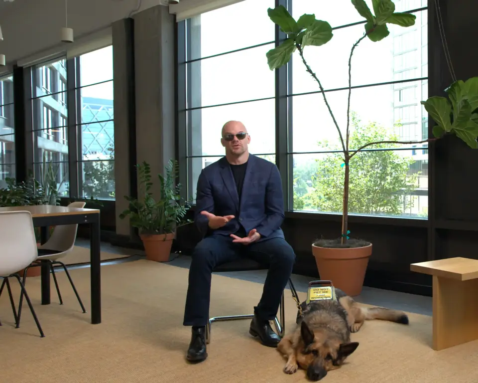 Chad E. Foster with his dog